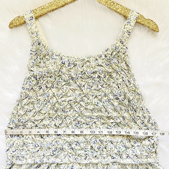 Free People Petunia Mini Dress Tea Combo Ivory Blue Floral Smocked XL New $128 - Picture 3 of 12